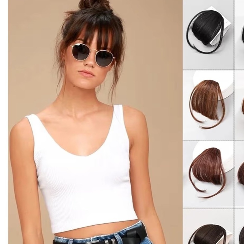 Synthetic Wig Air Bangs Women Natural Short Light Brown Fringes Hair Clip